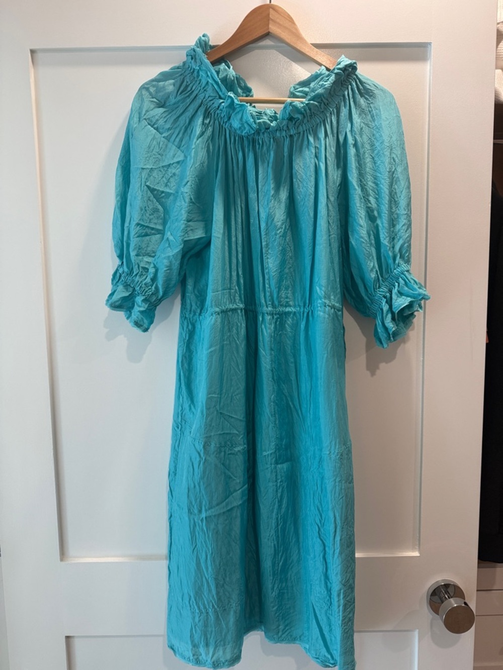 Fendi Turquoise Midi Dress with Puff Sleeves